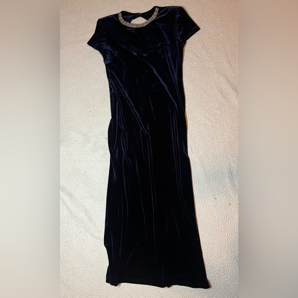 Vintage Velvet Dress Size 10 Detailed Beaded Neckline Maxi Formal Velvet Dress - Picture 2 of 5